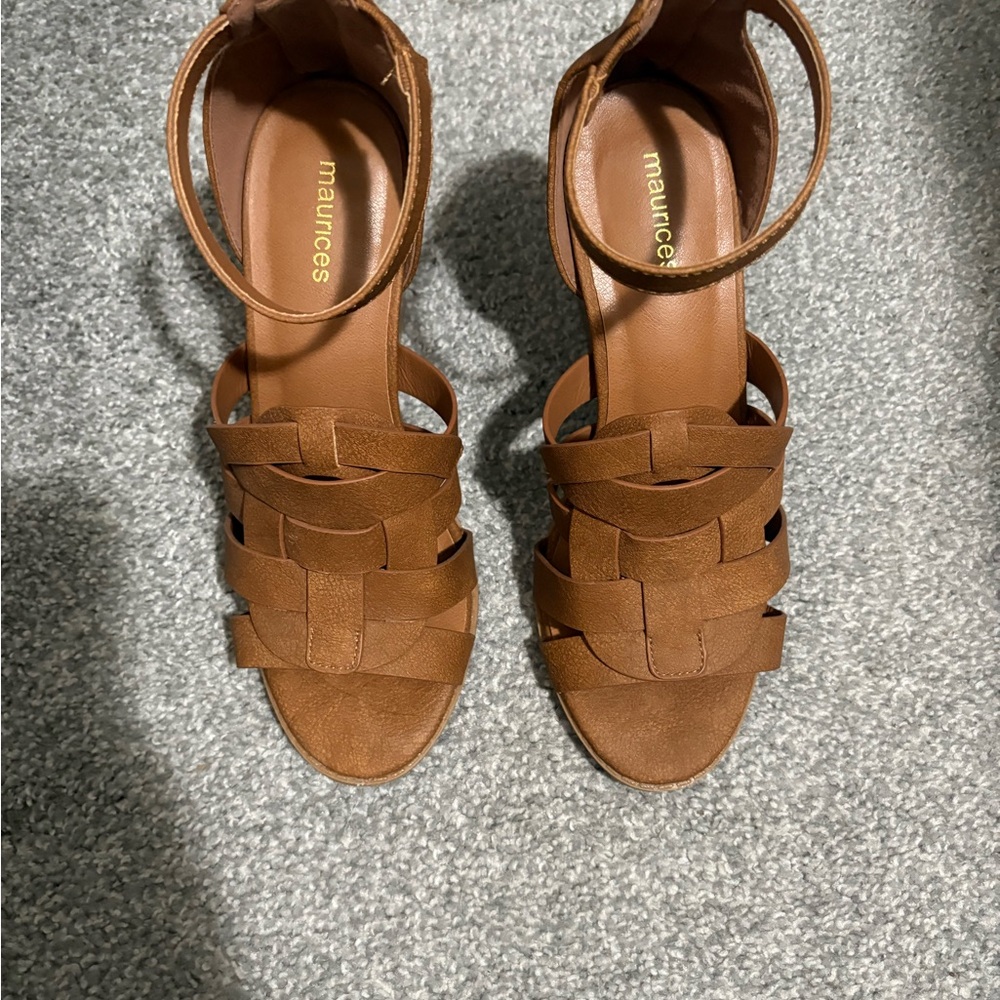 Maurices Cognac Brown Strappy Sandals with Heel